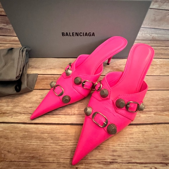 Balenciaga Cagole Pointed Toe Mule FluoPink BNIB - Picture 5 of 7